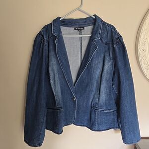 I.N.C. International Concepts Puff-Sleeve Denim Blazer 4X Jeans Jacket Womens